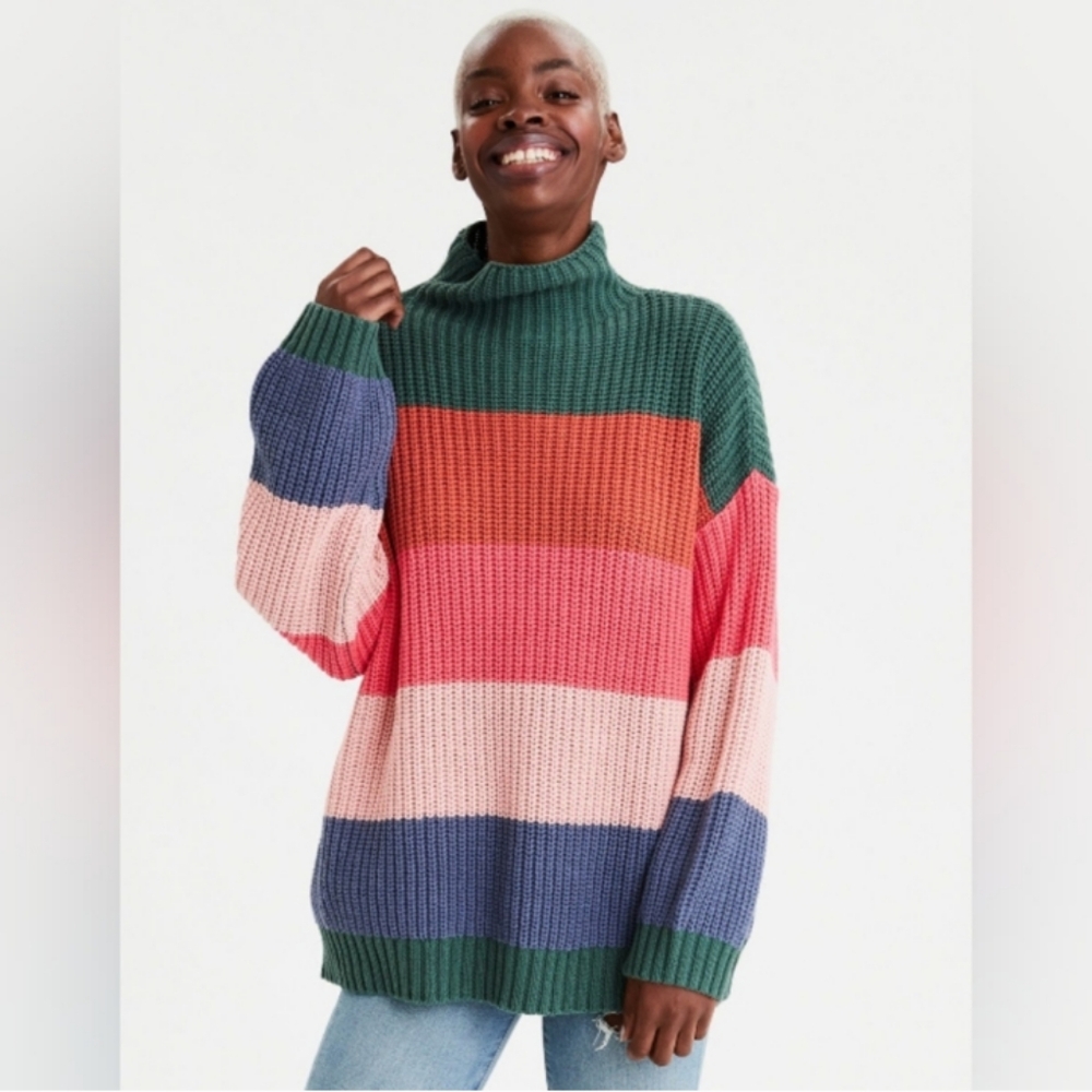 NWOT American Eagle Outfitters Mock Neck Striped Sweater | Size XS/S